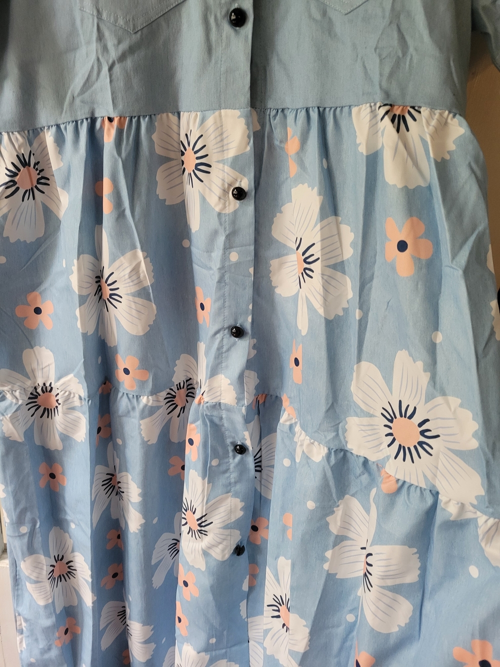 Blue Button-Up Floral Print Short Sleeve Maxi Dress Women's Size 3X Casual - Picture 6 of 15
